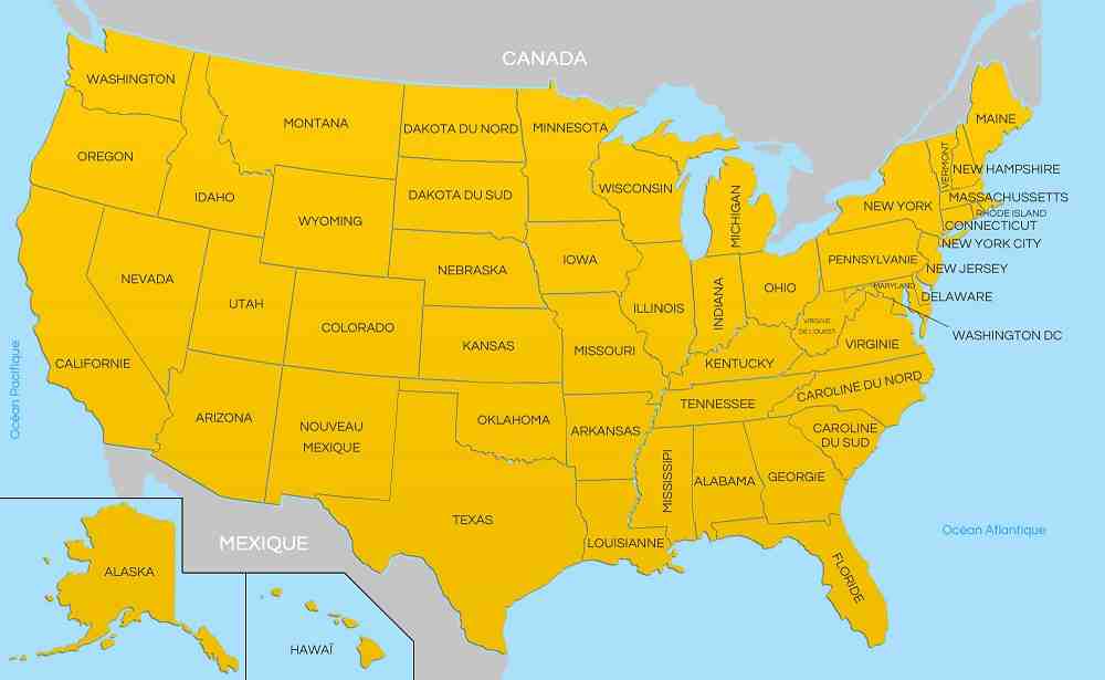 Quels sont les 52 états des USA ?